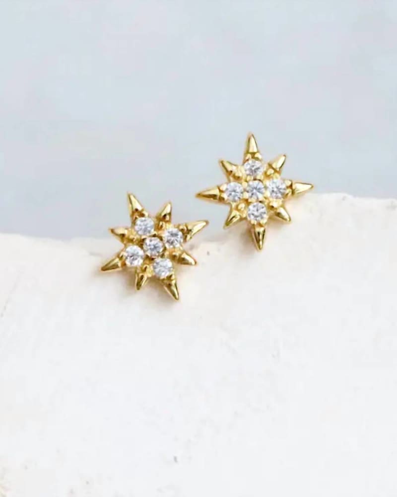 Front of a size O/S Pave Star Earrings in Gold in Gold by Mesa Blue. | dia_product_style_image_id:330860